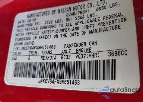 2009 Infiniti G37X from USA, damaged, VIN JNKCV64FX9M651463